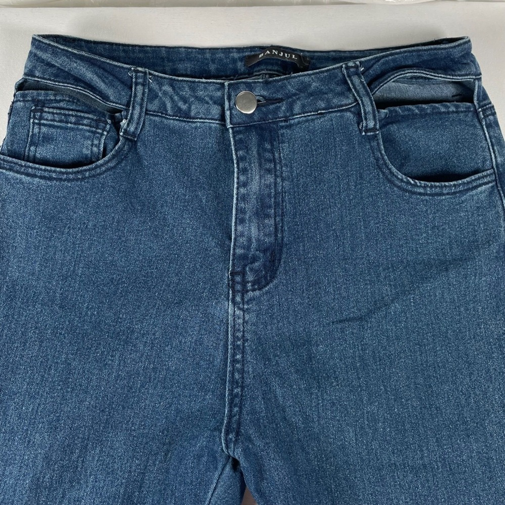 Banjul Flare Leg Boho Jeans Frayed Hem High Waist Cutout Denim Blue Size 27 - Picture 8 of 9